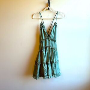Selfie Leslie Sage Spaghetti Strap Crossed Low Back Tiered Ruffle Mini Dress L